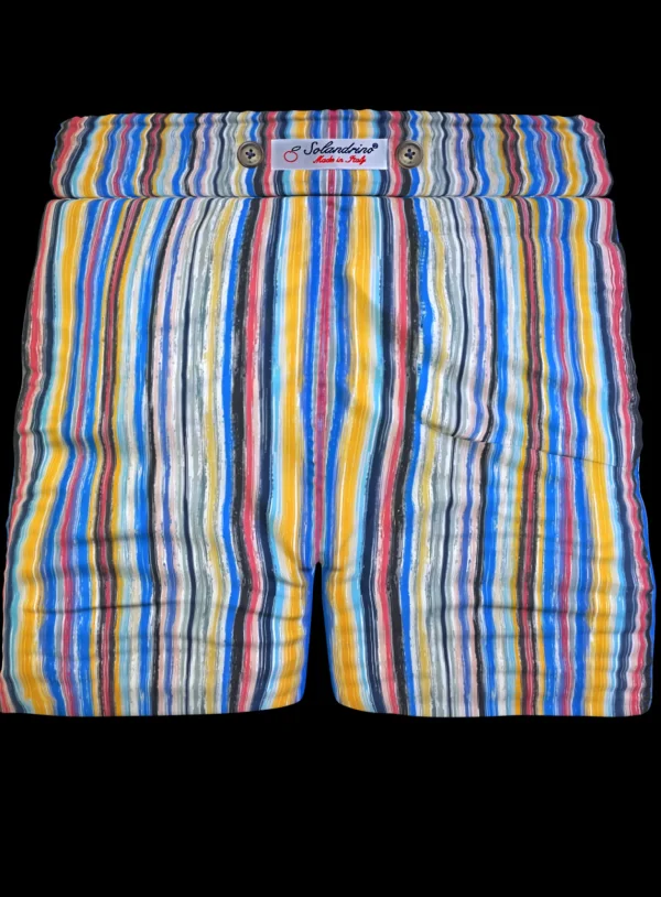 Pantaloncino in cotone Shorts Bermuda fantasia fasciato multicolor rigato Cotone 2 tasche laterali Made in Italy