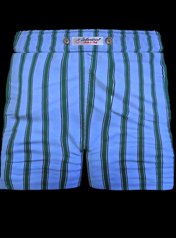 Pantaloncino in cotone Shorts Bermuda Fasciato Azzurro Rigato Verde 100% Cotone 2 tasche laterali Made in Italy