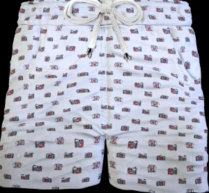 Pantaloncino Shorts Bermuda Fantasia Camera Retro 100% cotone 2 tasche laterali Made in Italy
