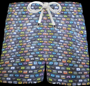 Pantaloncino Shorts Bermuda Fantasia Musicassetta Anni 80 100% cotone Jersey 2 tasche laterali Made in Italy
