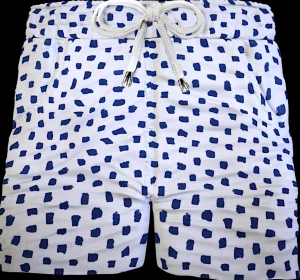 Pantaloncino Shorts Bermuda Micro Fantasia Blu Cotone Lino 2 tasche laterali Made in Italy