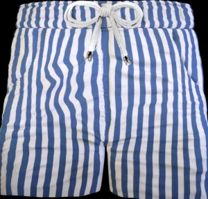 Pantaloncino  Shorts Bermuda Fasciato a righe blu 100% Cotone 2 tasche laterali Made in Italy