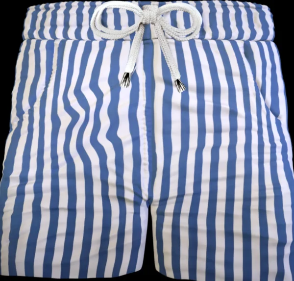 Pantaloncino  Shorts Bermuda Fasciato a righe blu 100% Cotone 2 tasche laterali Made in Italy