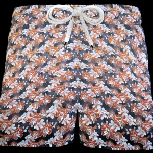 Pantaloncino Shorts Bermuda fantasia Hawaii Orange 100% Cotone 2 tasche laterali Made in Italy