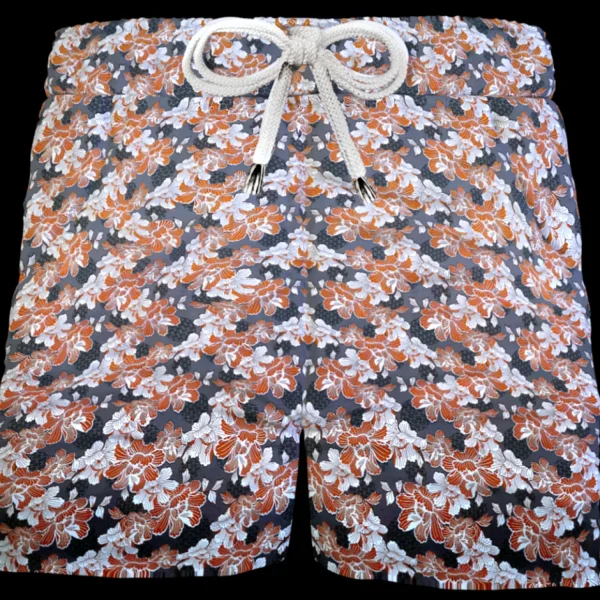 Pantaloncino Shorts Bermuda fantasia Hawaii Orange 100% Cotone 2 tasche laterali Made in Italy
