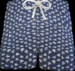 Pantaloncino Shorts Bermuda Fantasia Flower Seersucker Blu  100% cotone 2 tasche laterali Made in Italy