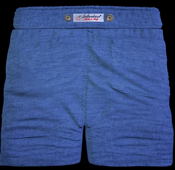 Pantaloncino Shorts Bermuda Azzurro Denim cotone Lino 2 tasche laterali Made in Italy