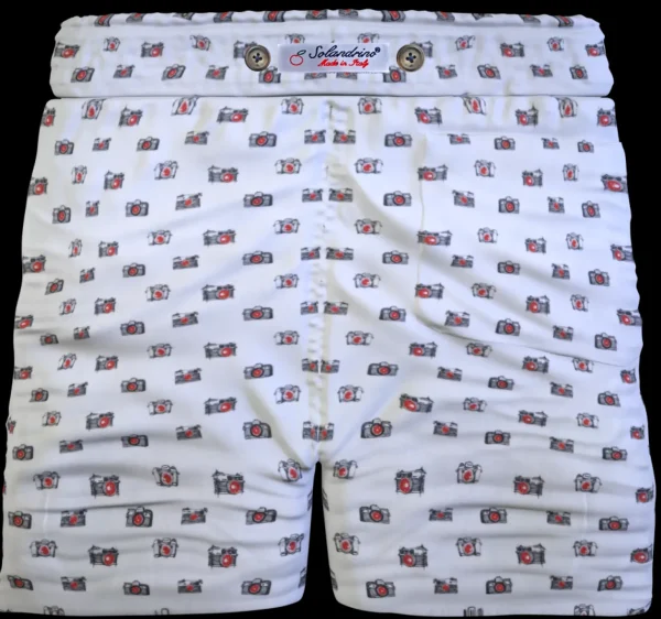 Pantaloncino Shorts Bermuda Fantasia Camera Retro 100% cotone 2 tasche laterali Made in Italy