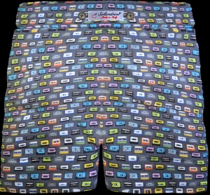 Pantaloncino Shorts Bermuda Fantasia Musicassetta Anni 80 100% cotone Jersey 2 tasche laterali Made in Italy