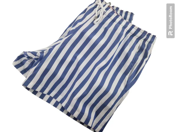 Pantaloncino  Shorts Bermuda Fasciato a righe blu 100% Cotone 2 tasche laterali Made in Italy