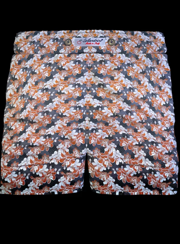 Pantaloncino Shorts Bermuda fantasia Hawaii Orange 100% Cotone 2 tasche laterali Made in Italy