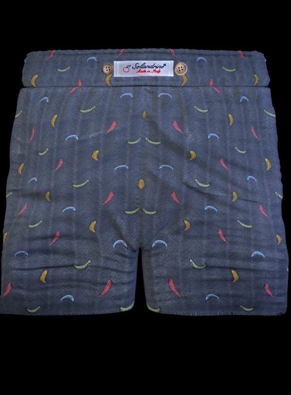 Pantaloncino Shorts Bermuda fantasia piuma 100% Cotone 2 tasche laterali Made in Italy