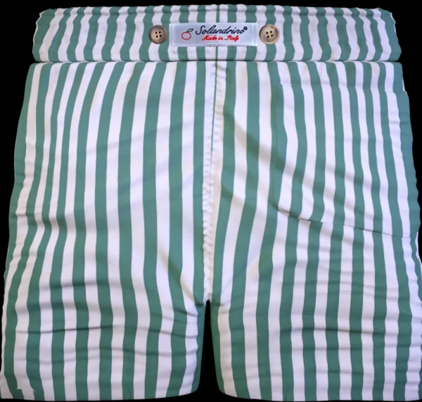 Pantaloncino  Shorts Bermuda Fasciato a righe  Verde 100% Cotone 2 tasche laterali Made in Italy