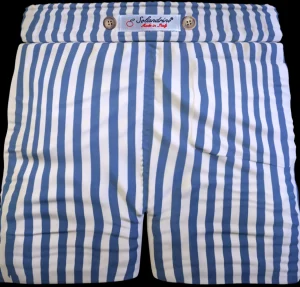 Pantaloncino  Shorts Bermuda Fasciato a righe blu 100% Cotone 2 tasche laterali Made in Italy
