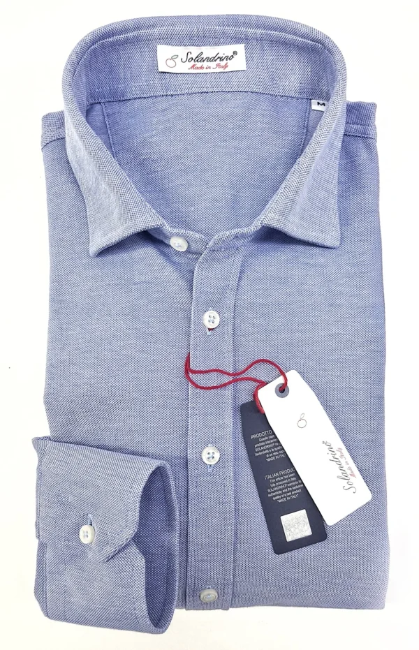 Polo Camicia azzurra piquet Jersey in maglia morbida alta qualità puro cotone  made in italy knit Jersey piquet