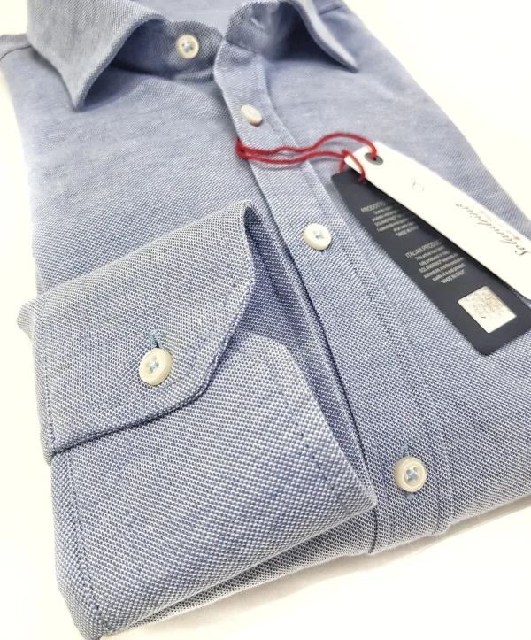 Polo Camicia azzurra piquet Jersey in maglia morbida alta qualità puro cotone  made in italy knit Jersey piquet