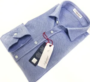 Polo Camicia azzurra piquet Jersey in maglia morbida alta qualità puro cotone  made in italy knit Jersey piquet