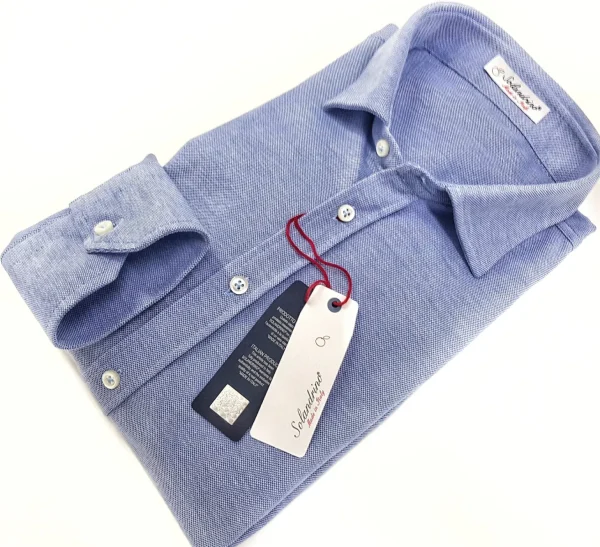 Polo Camicia azzurra piquet Jersey in maglia morbida alta qualità puro cotone  made in italy knit Jersey piquet