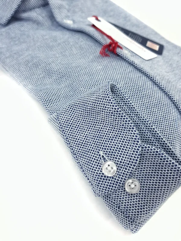 Polo Camicia azzurra piquet Jersey in maglia morbida manica lunga alta qualità puro cotone  made in italy knit Jersey piquet
