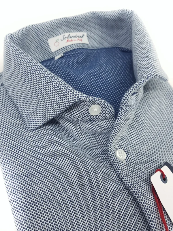 Polo Camicia azzurra piquet Jersey in maglia morbida manica lunga alta qualità puro cotone  made in italy knit Jersey piquet