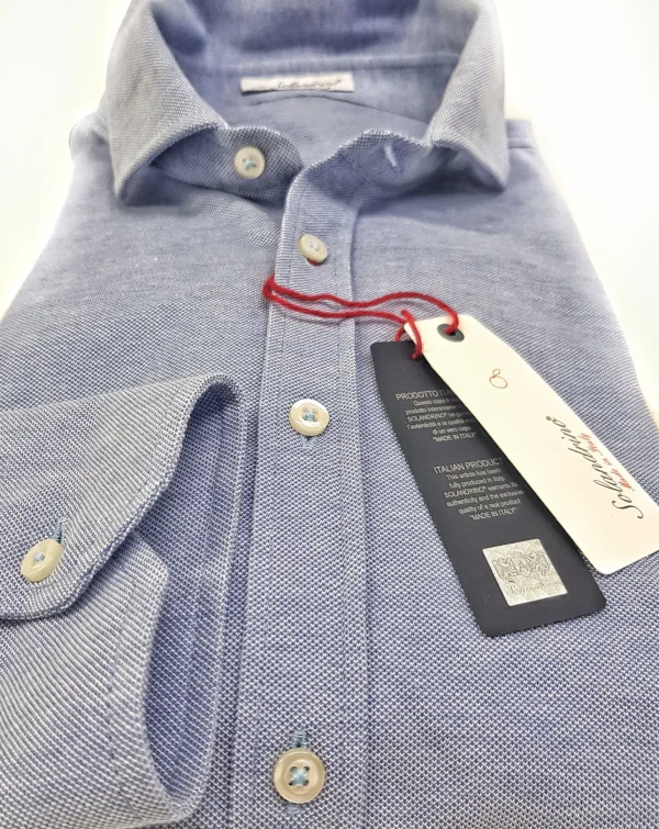 Polo Camicia azzurra piquet Jersey in maglia morbida alta qualità puro cotone  made in italy knit Jersey piquet