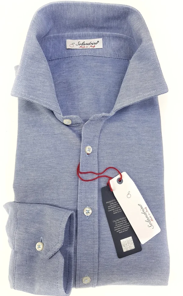 Polo Camicia azzurra piquet Jersey in maglia morbida alta qualità puro cotone  made in italy knit Jersey piquet