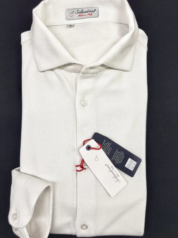 Polo Camicia bianca piquet Jersey in maglia morbida alta qualità puro cotone  made in italy knit Jersey piquet