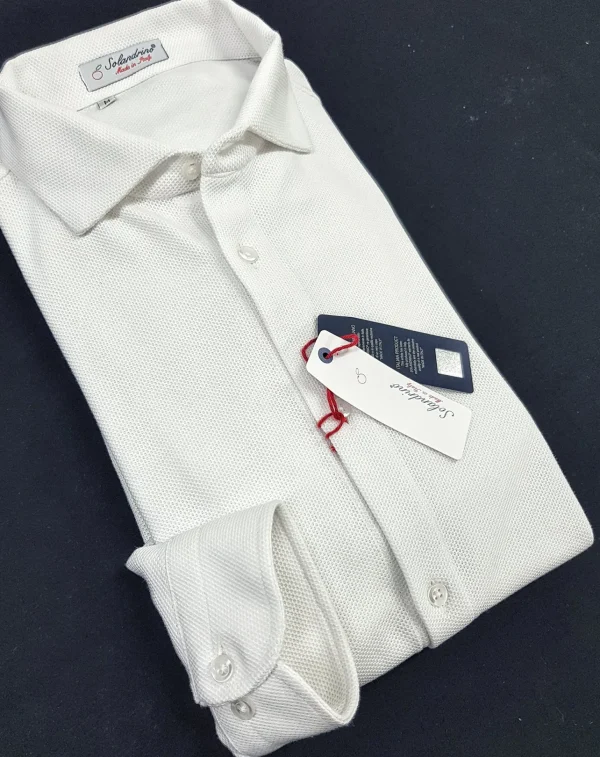 Polo Camicia bianca piquet Jersey in maglia morbida alta qualità puro cotone  made in italy knit Jersey piquet