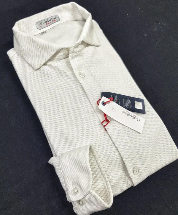 Polo Camicia bianca piquet Jersey in maglia morbida alta qualità puro cotone  made in italy knit Jersey piquet