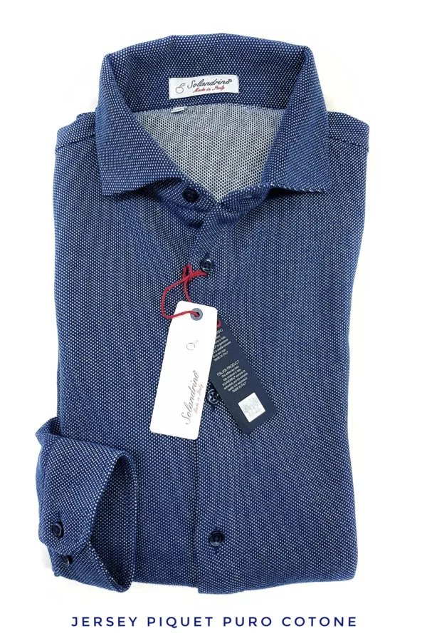 Polo Camicia blu piquet Jersey in maglia morbida alta qualità puro cotone  made in italy knit Jersey piquet