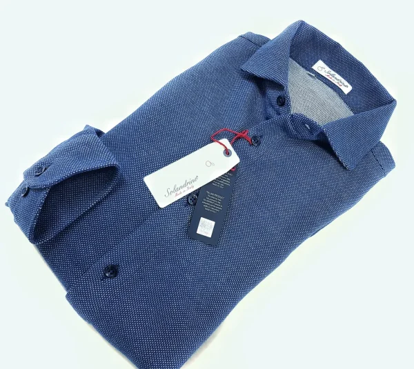 Polo Camicia blu piquet Jersey in maglia morbida alta qualità puro cotone  made in italy knit Jersey piquet