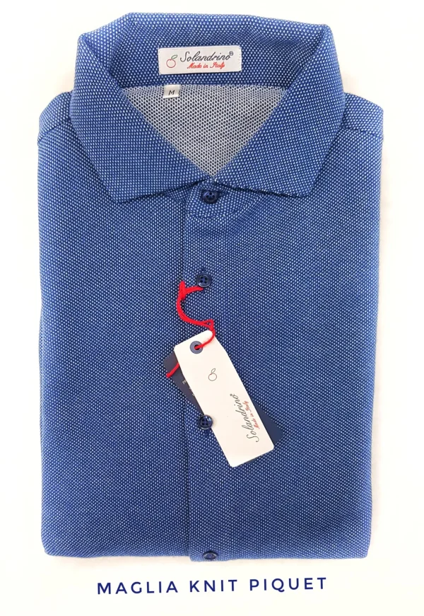 Polo Camicia blu piquet Jersey in maglia morbida alta qualità puro cotone  made in italy knit Jersey piquet
