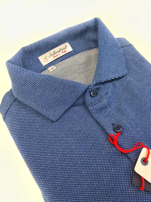 Polo Camicia blu piquet Jersey in maglia morbida alta qualità puro cotone  made in italy knit Jersey piquet