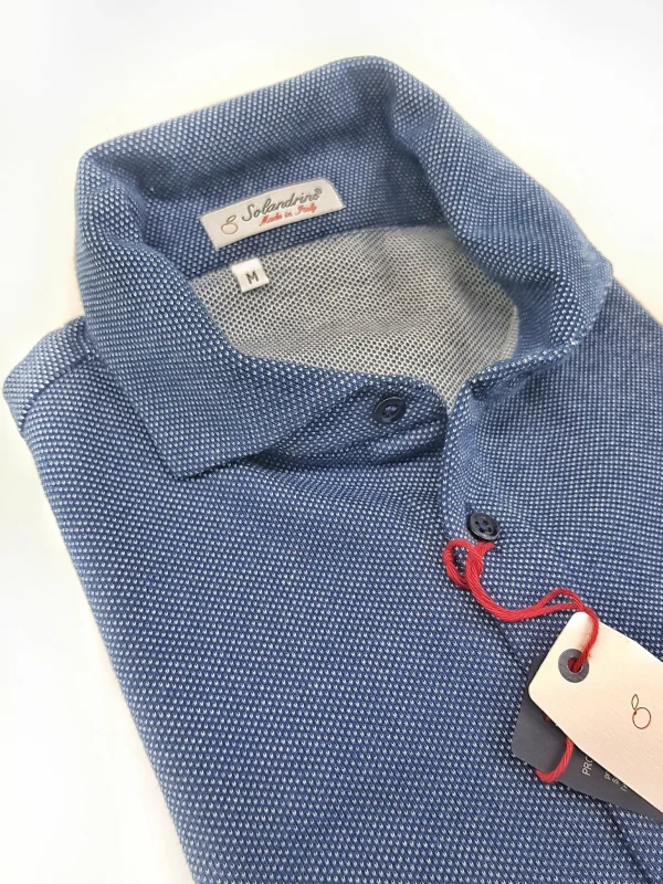 Polo Camicia blu piquet Jersey in maglia morbida alta qualità puro cotone  made in italy knit Jersey piquet