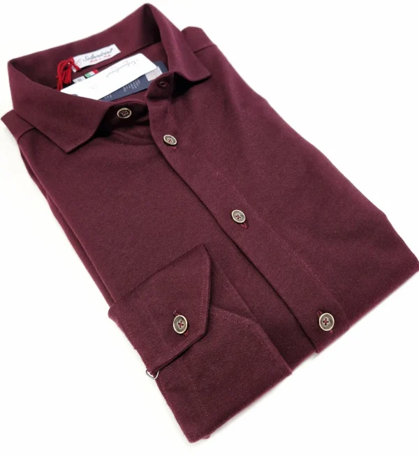 Polo Camicia bordeax vinaccia tegola Jersey in maglia morbida manica lunga alta qualità puro cotone  made in italy knit Jersey