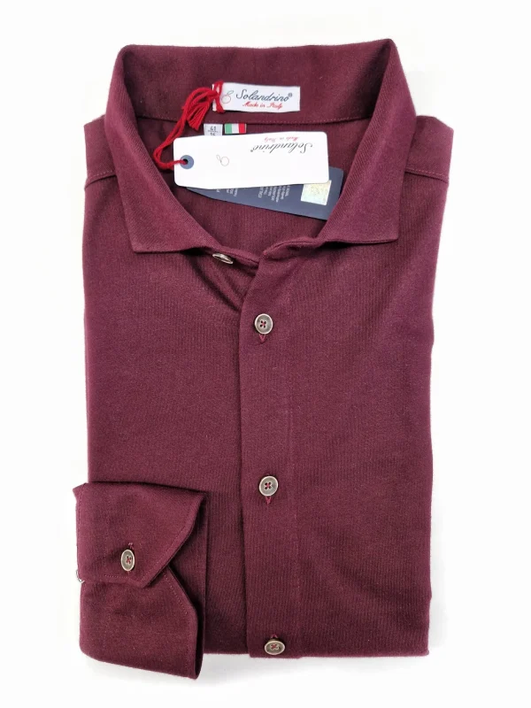 Polo Camicia bordeax vinaccia tegola Jersey in maglia morbida manica lunga alta qualità puro cotone  made in italy knit Jersey