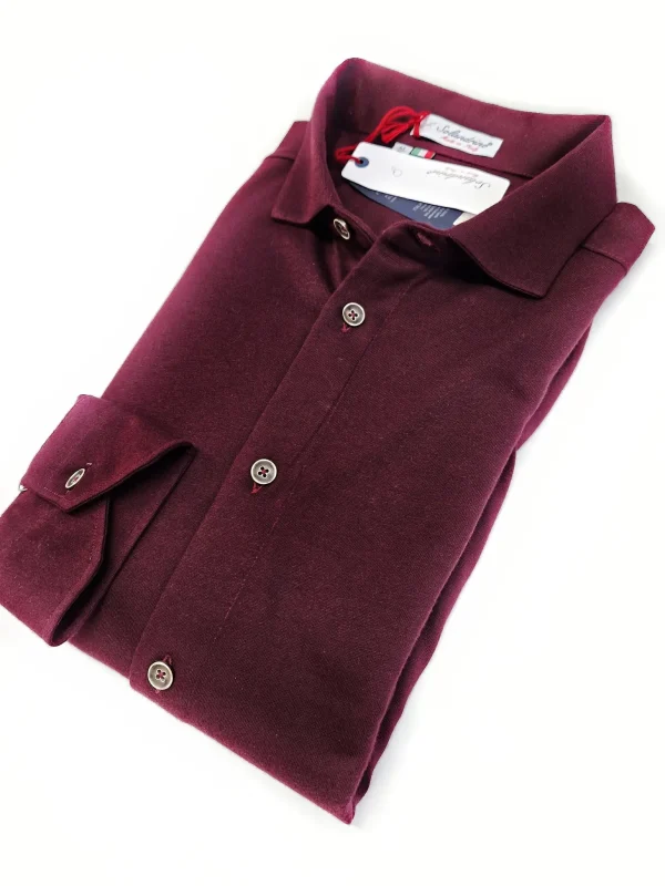 Polo Camicia bordeax vinaccia tegola Jersey in maglia morbida manica lunga alta qualità puro cotone  made in italy knit Jersey