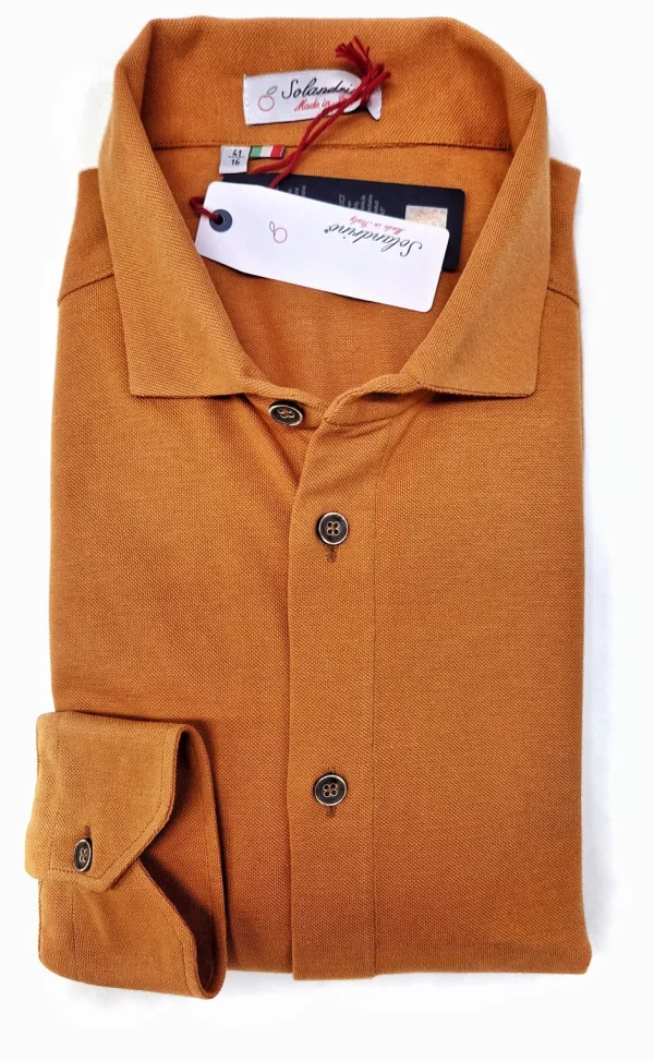 Polo Camicia giallone senape  piquet Jersey in maglia morbida manica lunga alta qualità puro cotone  made in italy knit Jersey piquet