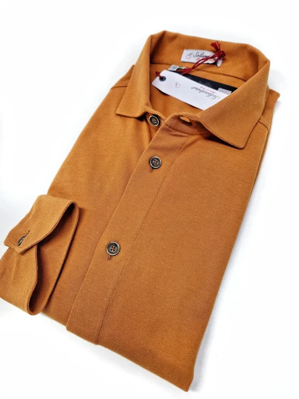 Polo Camicia giallone senape  piquet Jersey in maglia morbida manica lunga alta qualità puro cotone  made in italy knit Jersey piquet