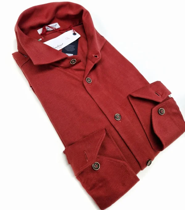 Polo Camicia Ruggine tegola Jersey in maglia morbida manica lunga alta qualità puro cotone  made in italy knit Jersey piquet