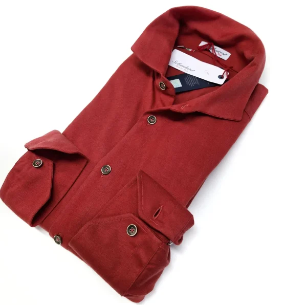 Polo Camicia Ruggine tegola Jersey in maglia morbida manica lunga alta qualità puro cotone  made in italy knit Jersey piquet