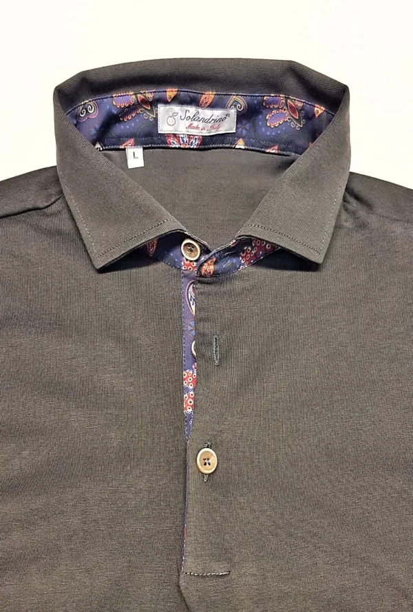 Polo verde militare 100% cotone jersey con inserti fantasia paisley made in Italy manica corta  - DARK GREEN POLO
