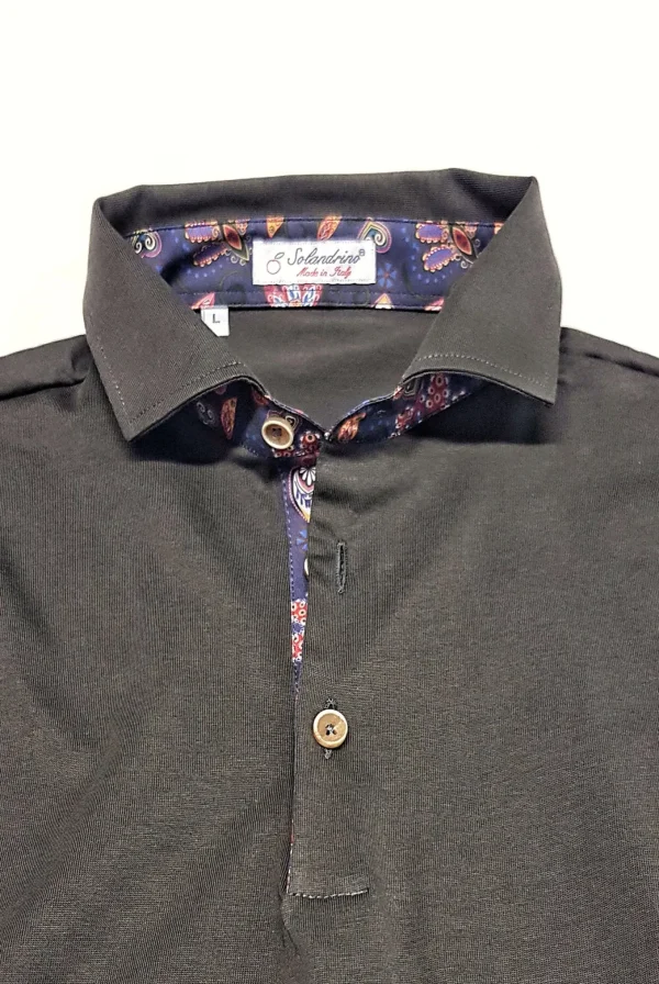 Polo verde militare 100% cotone jersey con inserti fantasia paisley made in Italy manica corta  - DARK GREEN POLO