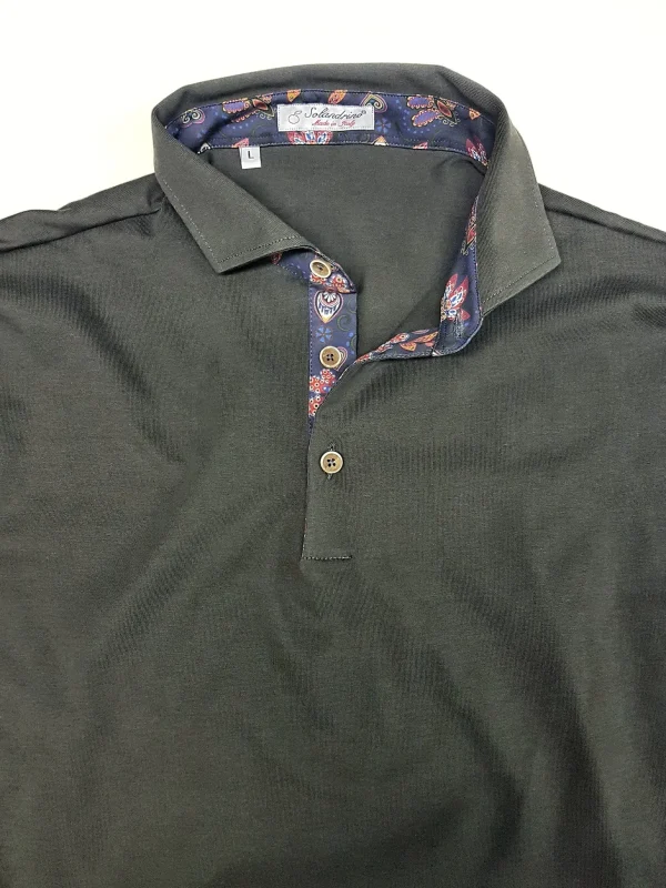 Polo verde militare 100% cotone jersey con inserti fantasia paisley made in Italy manica corta  - DARK GREEN POLO