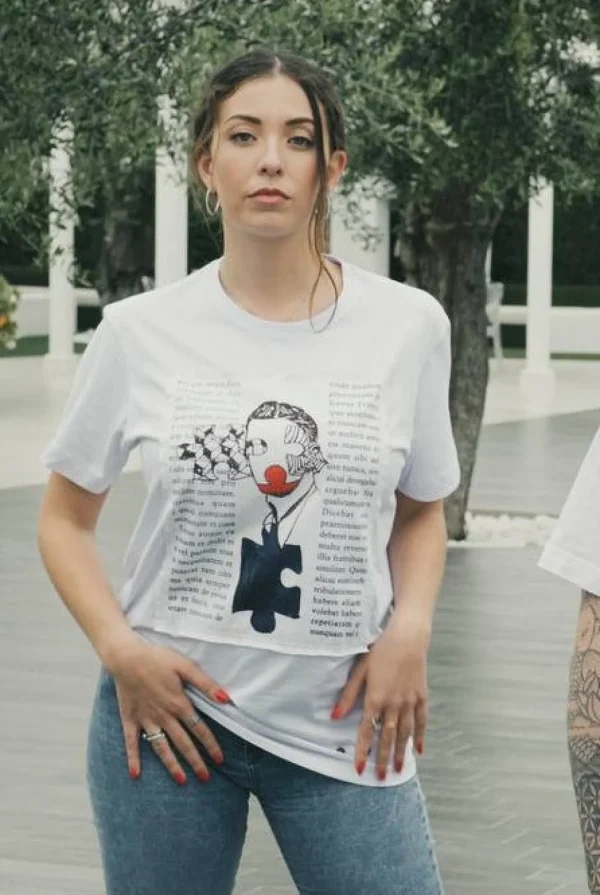 T-shirt Donna made in Italy fantasia Ad Litteram  100% cotone jersey pettinato -DESIGN Ad Litteram -