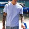 t-shirt in cotone rigato goffrato bianco azzurro made in Italy tshirt in cotone inserti bianchi