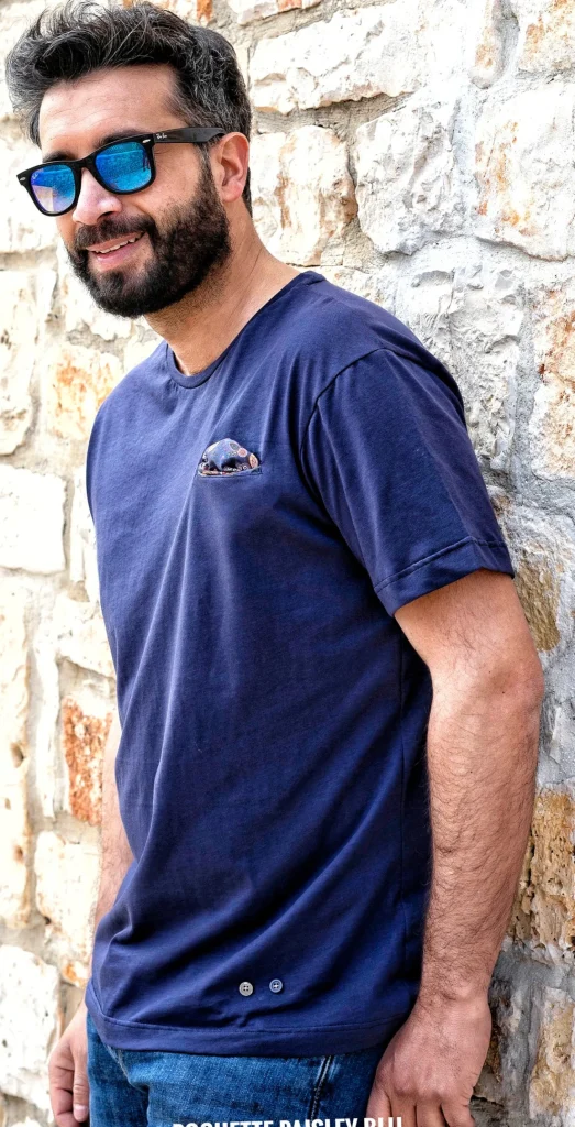 T-shirt made in italy basic con inserto fantasia 100% cotone jersey pettinato "MODELLO POCHETTE"