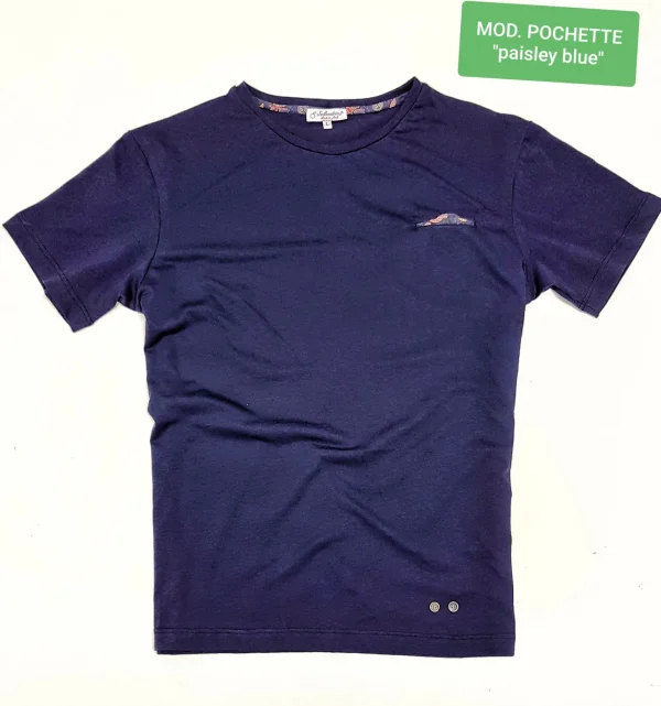T-shirt made in italy basic con inserto fantasia 100% cotone jersey pettinato "MODELLO POCHETTE"
