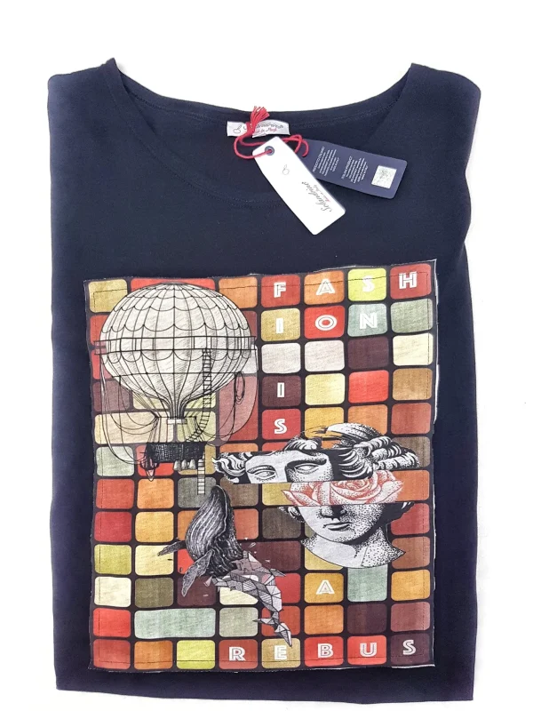 Tshirt made in Italy fantasia Rebus fashion 100% cotone jersey pettinato -DESIGN -