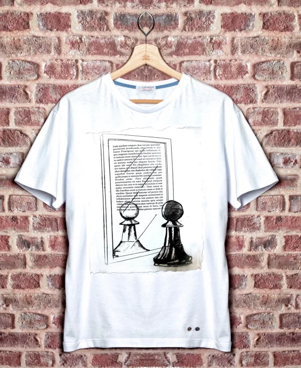 T-shirt made in Italy Fantasia chess mirror 100% fresco cotone jersey pettinato design chess mirror